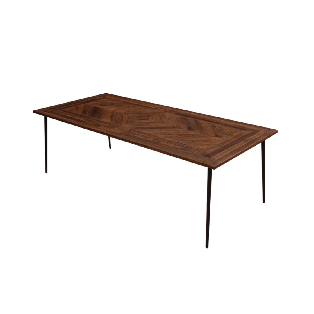Chevron Parquet Dining Table With Forged Steel Legs - Walnut 240cm image 0